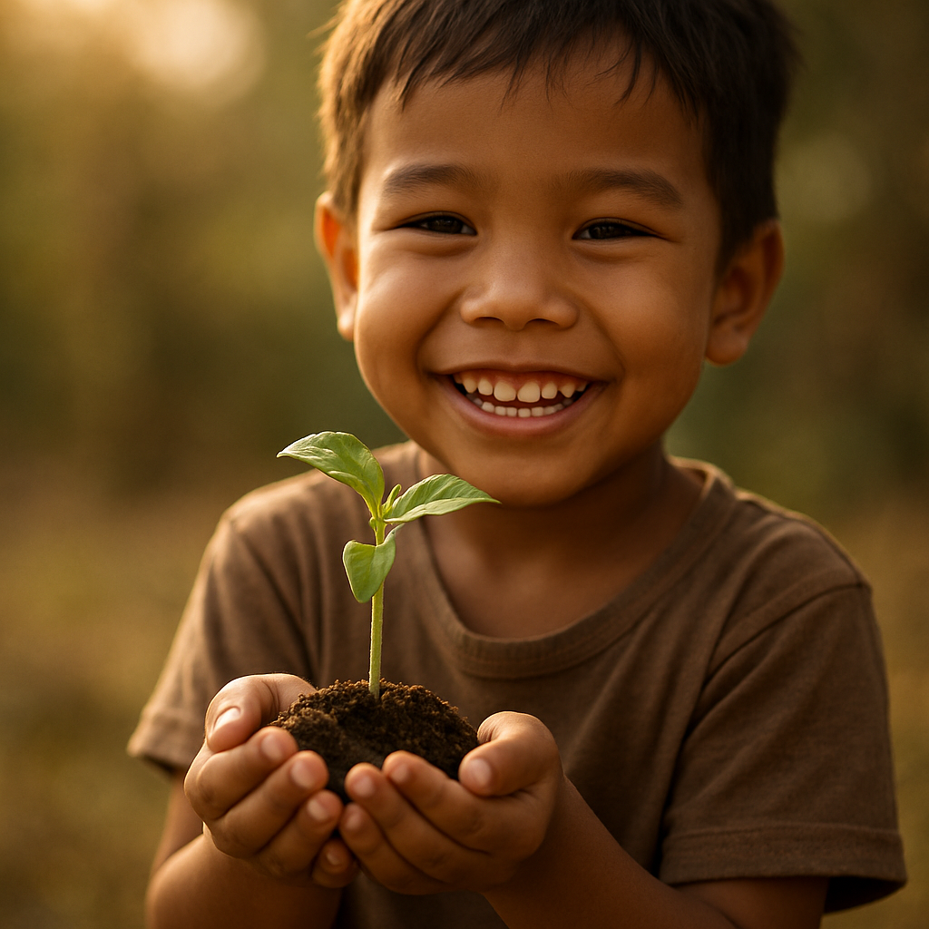 A child holding a seedling